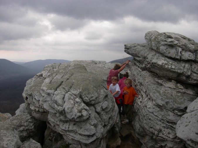 Children climbing Big Schloss Mountain
